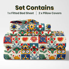 Vibrant Red & Cobalt Blue 100% Cotton Double Fitted Bedsheet, 144 TC, 78 x 60 Inches