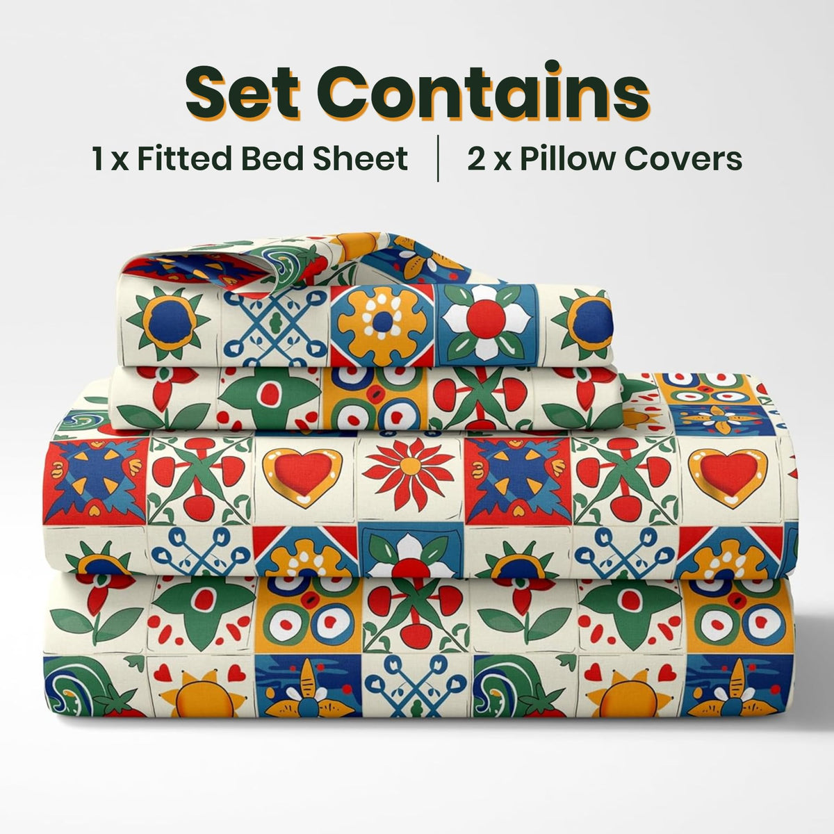 Vibrant Red & Cobalt Blue 100% Cotton Double Fitted Bedsheet, 144 TC, 78 x 60 Inches