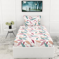 Pink Leaf Whisper Single Bedsheet - 210 TC 100% Cotton with 1 Pillow Cover (58 x 88 Inches)