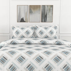 Mist & Charcoal Grid 100% Pure Cotton Double Bedsheet with 2 Pillow Covers, 186 TC, 90 x 108 Inches - Soft & Breathable