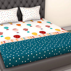 Red and Blue Hot Air Balloon 100% Cotton Flat Double Bedsheet, 144 TC