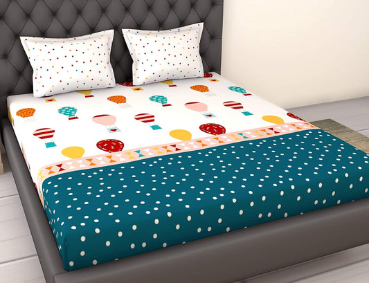 Red and Blue Hot Air Balloon 100% Cotton Flat Double Bedsheet, 144 TC