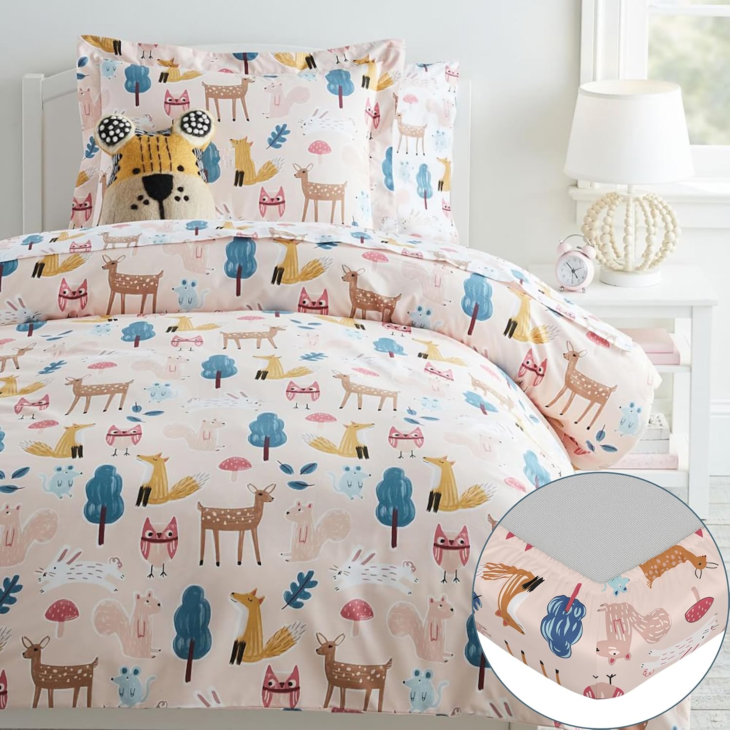Loreto Cotton King Fitted Bedsheet | Pastel Pink Animal Pattern