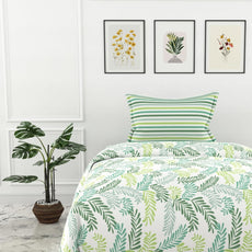 Green Leafy Haven 100% Cotton Flat Single Bedsheet, 144 TC