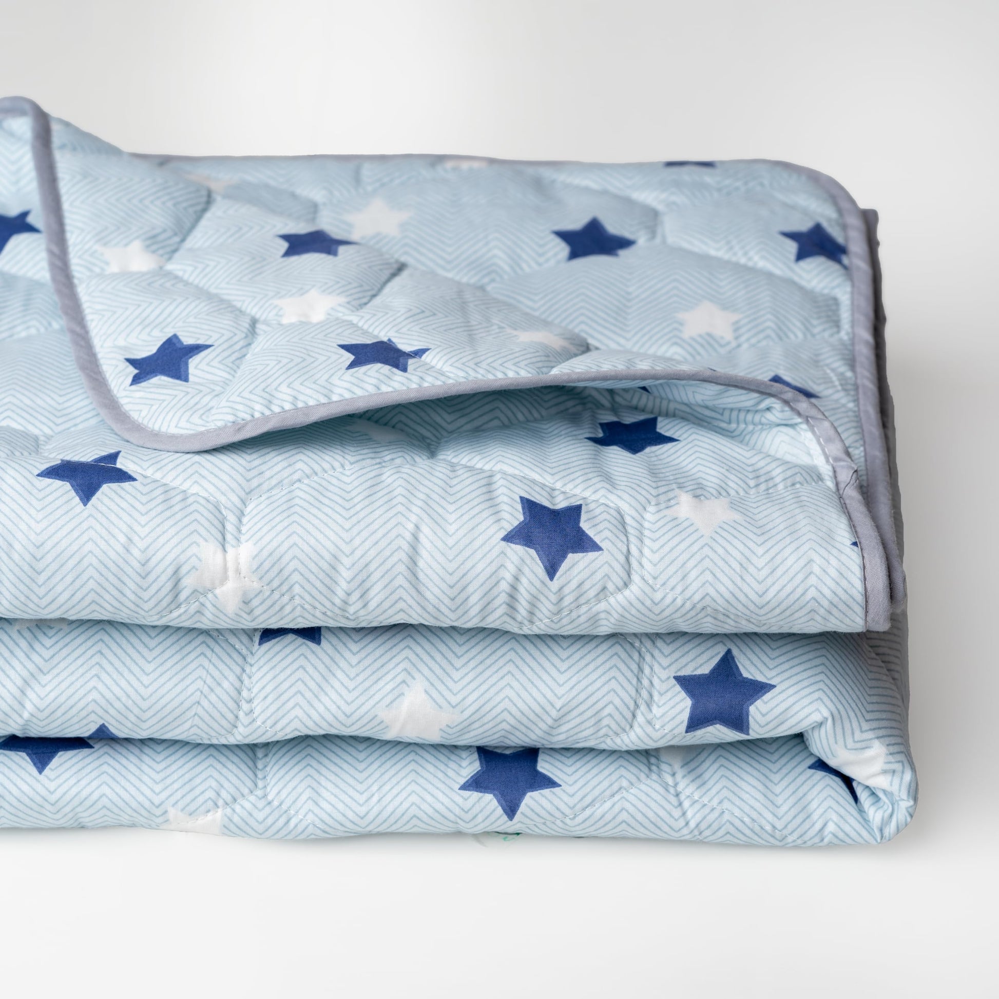 Nile Blue Stars 100% Cotton Reversible Comforter for Single Bed | 150 GSM Lightweight Winter Quilt | AC Blanket 54" x 84"