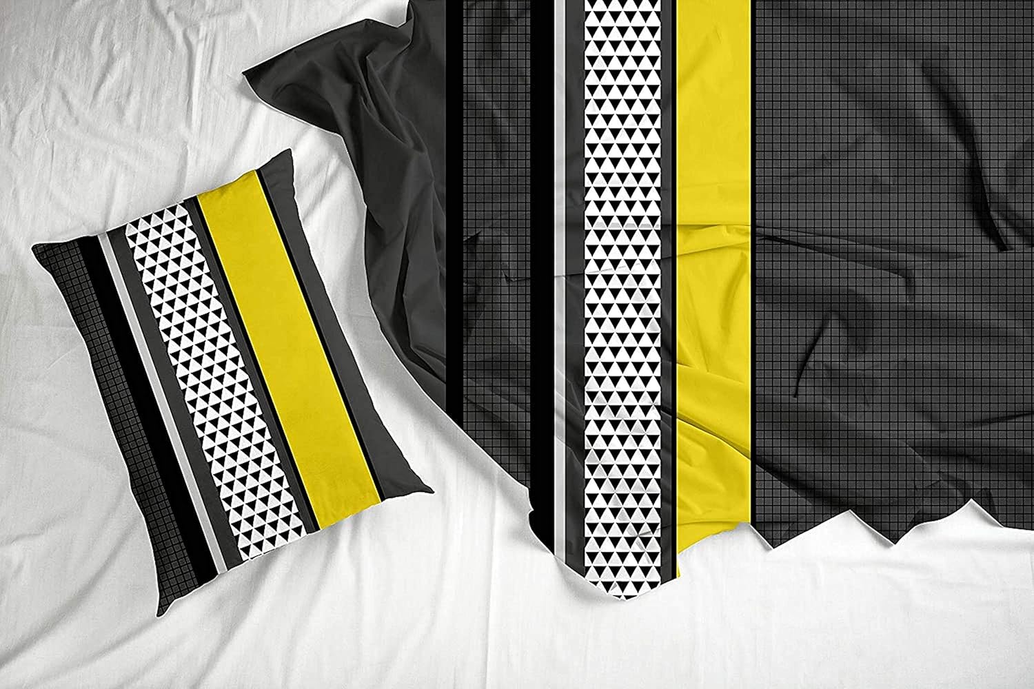 Stone Grey and Yellow Striped 100% Cotton Flat Single Bedsheet, 144 TC