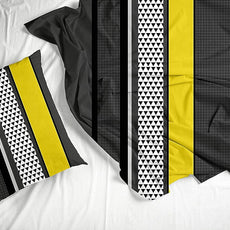 Stone Grey and Yellow Striped 100% Cotton Flat Single Bedsheet, 144 TC