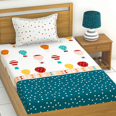 Red and Blue Hot Air Balloon 100% Cotton Flat Single Bedsheet, 144 TC