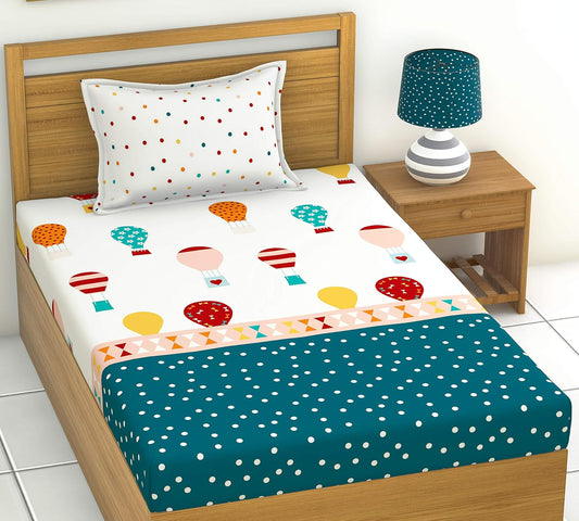 Red and Blue Hot Air Balloon 100% Cotton Flat Single Bedsheet, 144 TC