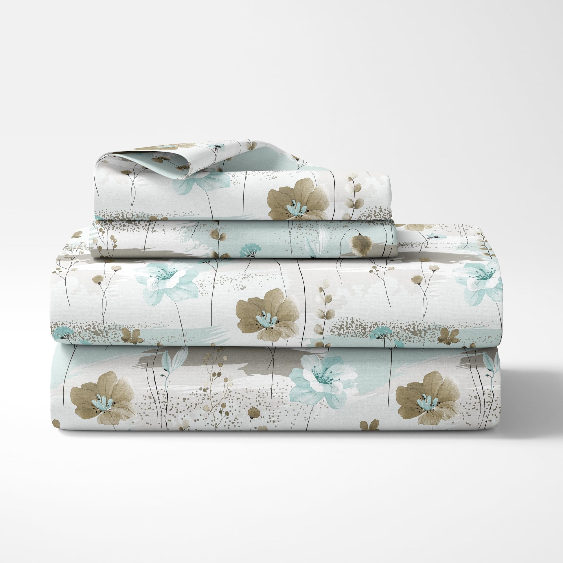 Green & Beige Double Bedsheet - 210 TC 100% Cotton with 2 Pillow Covers (90 x 90 Inches)