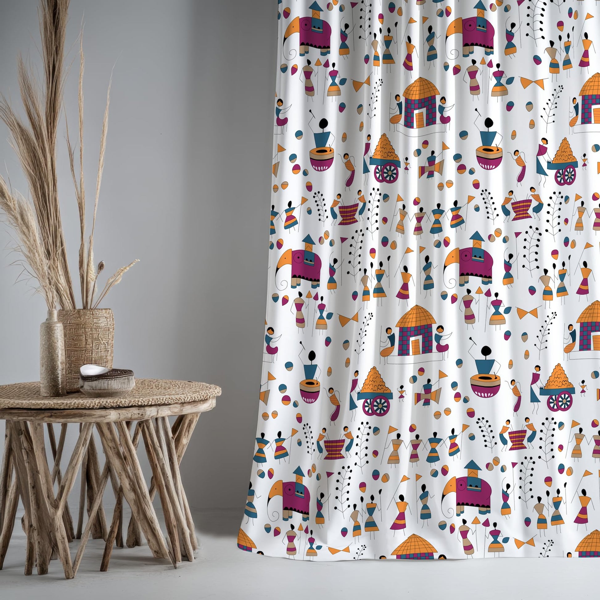 Tribal Motifs Window Curtain - Cotton Set of 2 (4 x 5 ft)