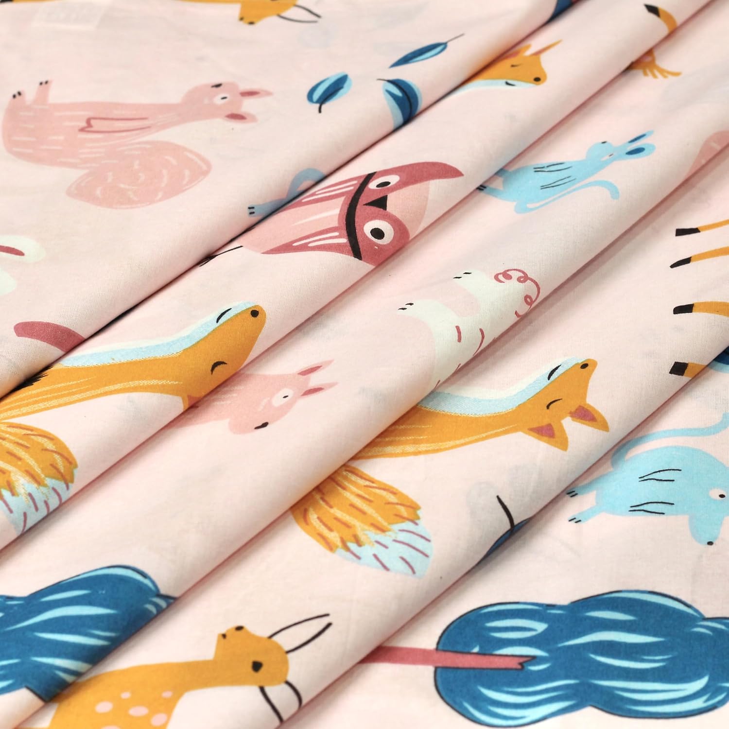 Pastel Pink Baby Animals 100% Cotton Flat Double Bedsheet for Kids, 144 TC