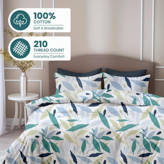 Green Leaf Double Bedsheet - 210 TC 100% Cotton with 2 Pillow Covers (90 x 90 Inches)