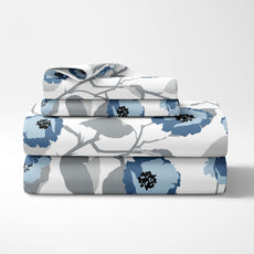Blue & Grey Bloom 100% Pure Cotton Double Bedsheet, 186 TC, 90 x 108 Inches, Soft & Breathable with 2 Pillow Covers