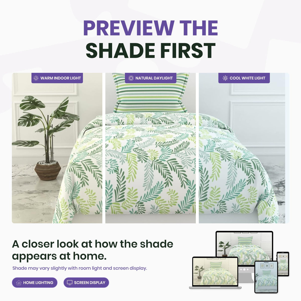 Green Leafy Haven 100% Cotton Flat Single Bedsheet, 144 TC