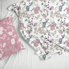 Blush Pink & Teal Blooms Soft & Breathable 100% Cotton Flat Double Bedsheet, 144 TC