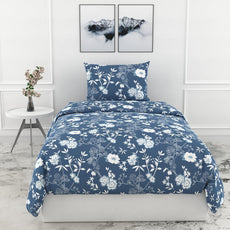 Loreto Cotton Single Bedsheet | Indigo Blue Vine Blooms Soft & Breathable