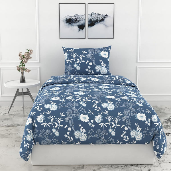 Loreto Cotton Single Bedsheet | Indigo Blue Vine Blooms Soft & Breathable