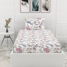 Loreto Cotton Single Fitted Bedsheet | Pink & Teal Floral 144 TC