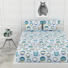 Playful Kawaii Pastel Drinks Print 100% Cotton Double Fitted Bedsheet, 144 TC, 78 x 60 Inches