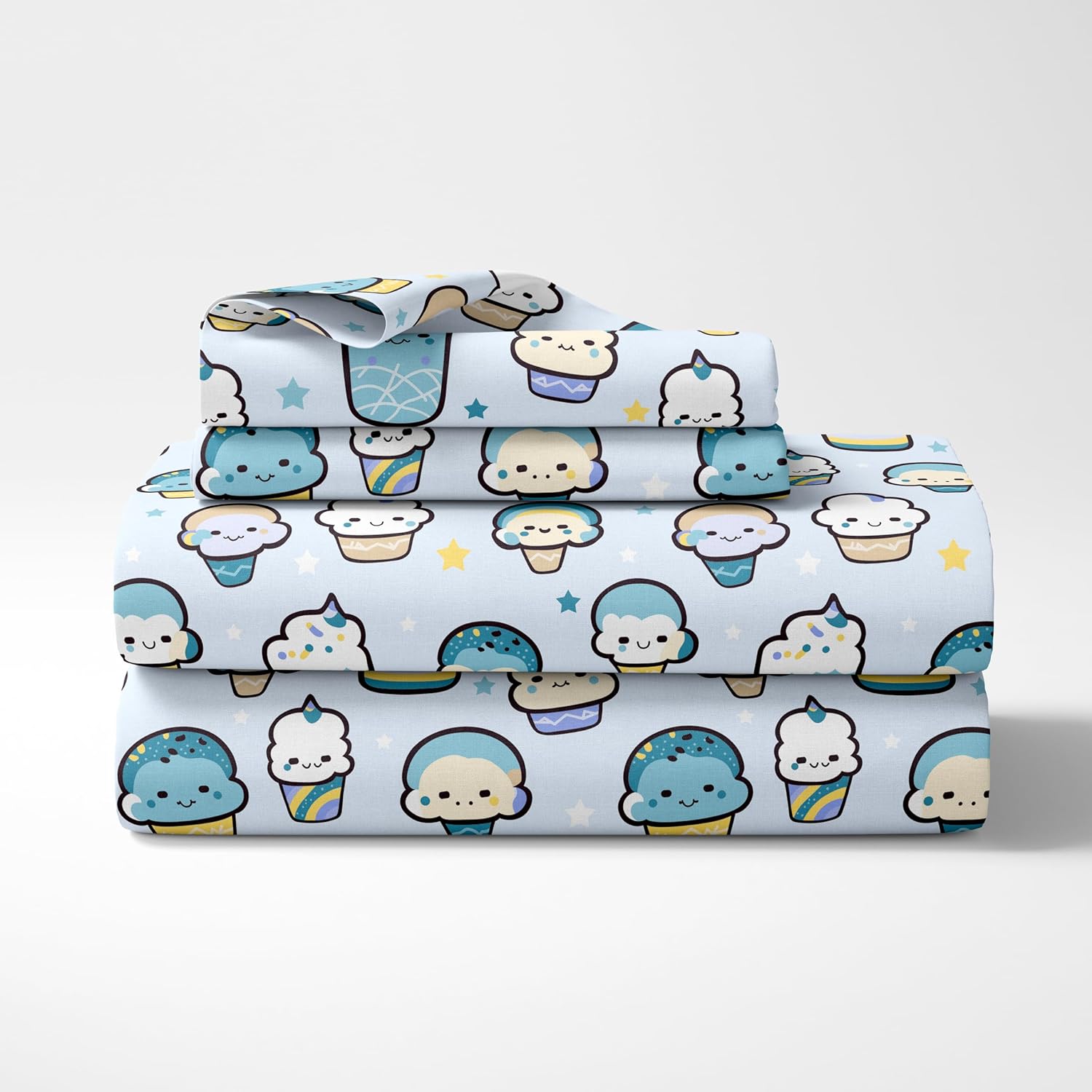 Kawaii Pastel Sky Drinks Soft & Breathable 100% Cotton Flat Double Bedsheet, 144 TC