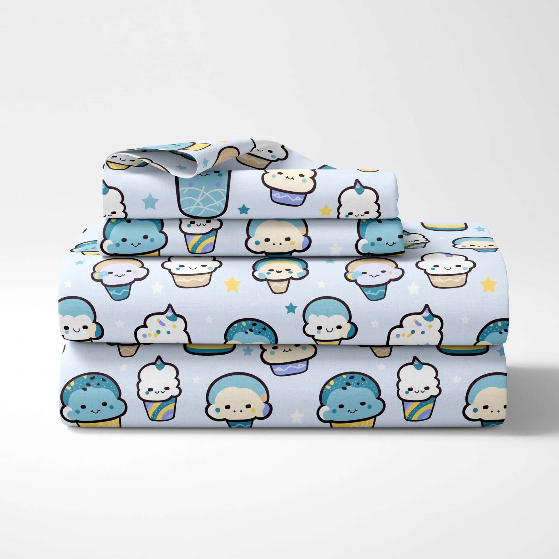 Playful Kawaii Pastel Drinks Print 100% Cotton Double Fitted Bedsheet, 144 TC, 78 x 60 Inches