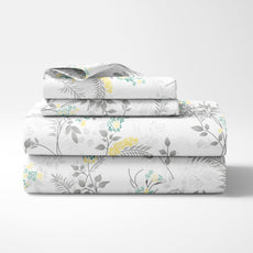 Grey Botanical 100% Pure Cotton Double Bedsheet, 186 TC, 86 x 96 Inches, Soft & Breathable with 2 Pillow Covers