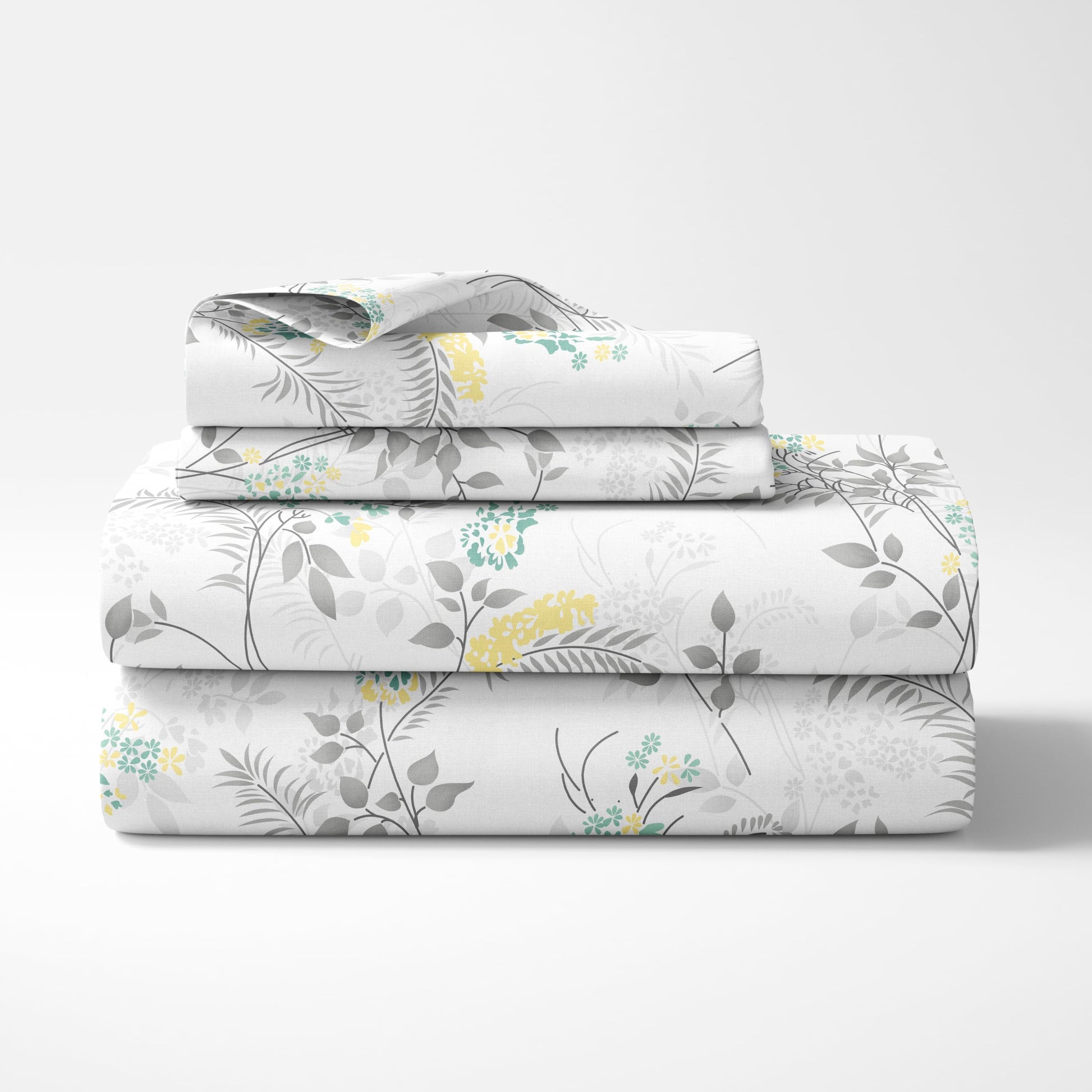 Grey Botanical 100% Pure Cotton Double Bedsheet, 186 TC, 86 x 96 Inches, Soft & Breathable with 2 Pillow Covers
