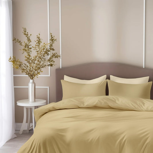 Antique Beige 210 TC Cotton Bedsheet for King Size Bed with 2 Pillow Covers - Soft & Breathable Plain King Bed Sheet, 104 x 104 Inches
