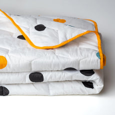 Lemon Drops with Polka Dots 100% Cotton Reversible Comforter for Single Bed | 150 GSM Lightweight Winter Quilt | AC Blanket 54