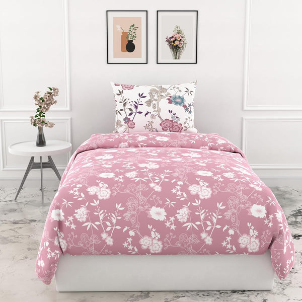 Loreto Cotton Single Bedsheet | Soft Pink Florals Soft & Breathable