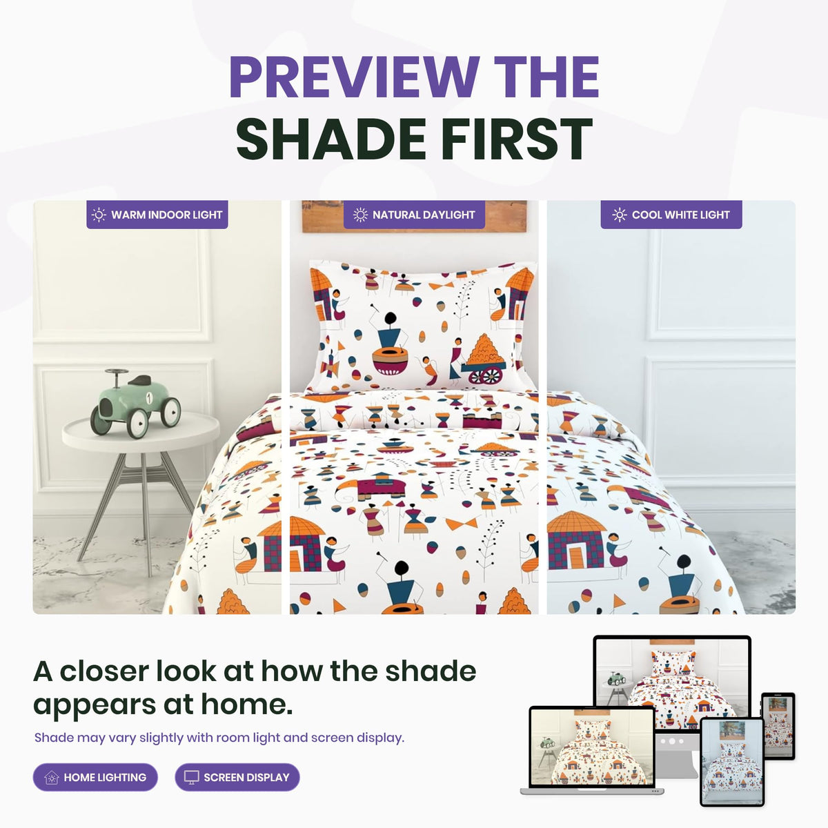 Tribal Motifs 100% Cotton Single Bed Bedsheet with Pillow Cover | 186 TC Percale Weave | Soft, Durable & Breathable Flat Sheet 58 x 88 Inches