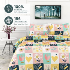 Pastel Garden 186 TC Cotton King Size Bedsheet with 2 Pillow Covers - Soft, Durable & Gift-Ready (108 x 108 Inches)
