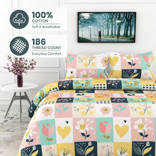 Pastel Garden 186 TC Cotton King Size Bedsheet with 2 Pillow Covers - Soft, Durable & Gift-Ready (108 x 108 Inches)