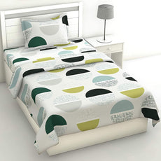 Muted Grey and Lime Circle Design 100% Cotton Flat Single Bedsheet, 144 TC
