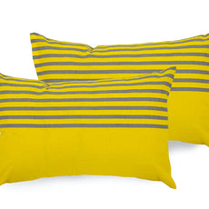 Yellow and Grey Polka Dots 100% Cotton Pillow Covers, Pack of 2, 144 TC