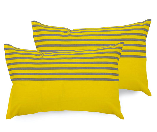 Yellow and Grey Polka Dots 100% Cotton Pillow Covers, Pack of 2, 144 TC
