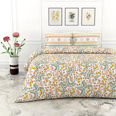 Loreto Cotton Double Bedsheet | Green and Yellow Botanical Harmony