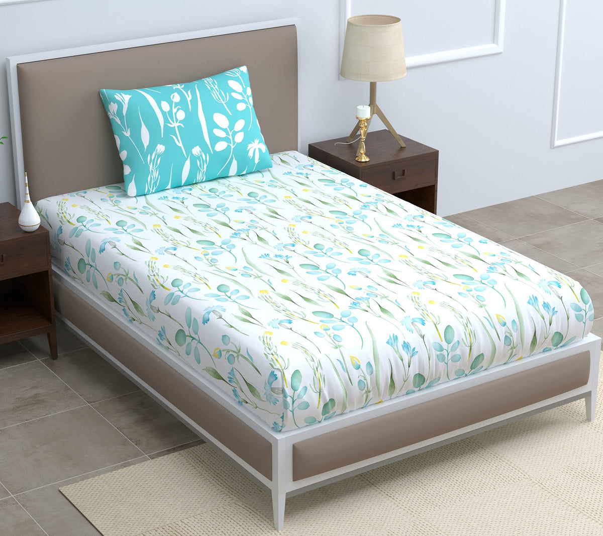 Loreto Botanical Multi Colour Single Bedsheet | 180 TC | 100% Cotton - main product image