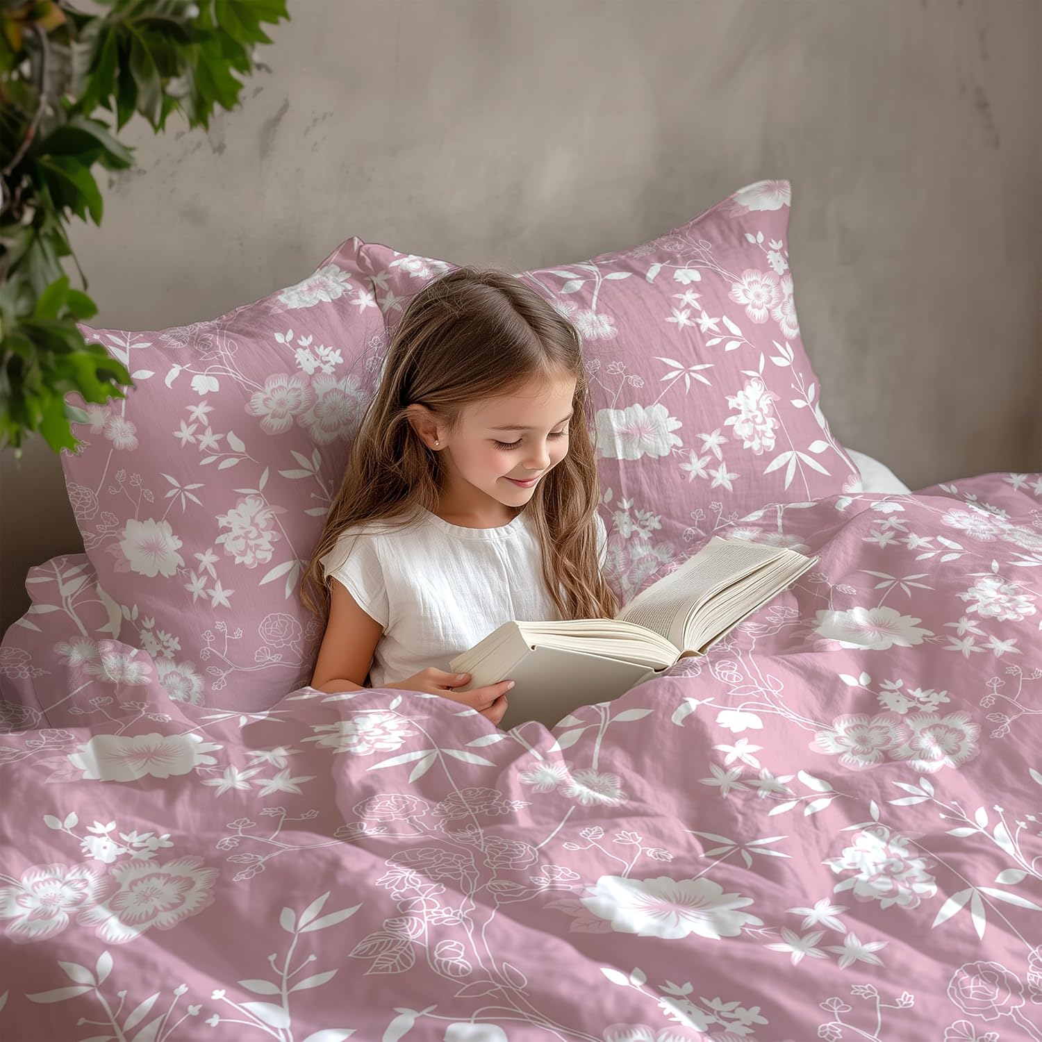 Blush Pink Vine Blooms Soft & Breathable 100% Cotton Flat King Bedsheet, 144 TC