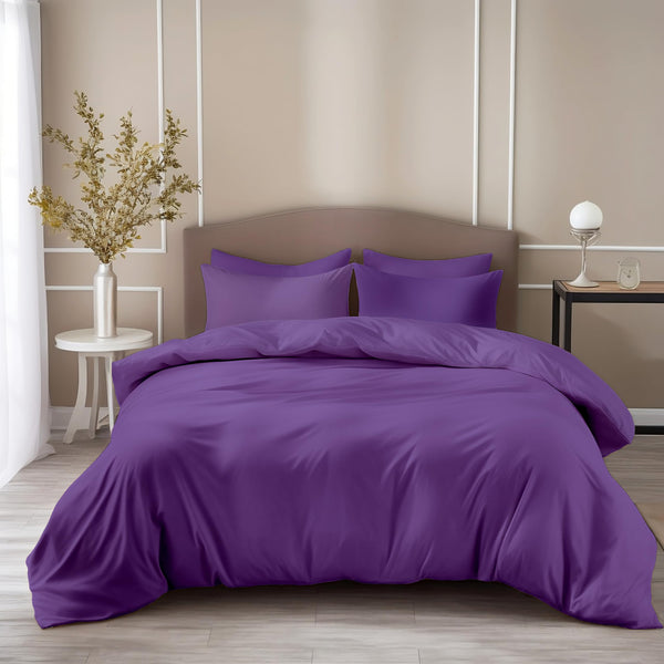 Loreto Cotton King Bedsheet | Imperial Purple 210 TC Cotton for Size Bed with 2 Covers - Soft & Breathable Plain Bed Sheet, 104 x 104 Inches