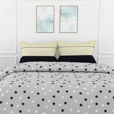 Grey Slate Midnight Stars 100% Cotton Flat Double Bedsheet, 144 TC