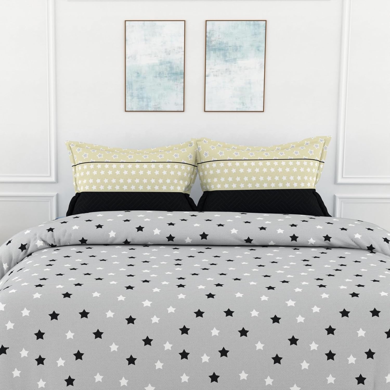 Grey Slate Midnight Stars 100% Cotton Flat Double Bedsheet, 144 TC