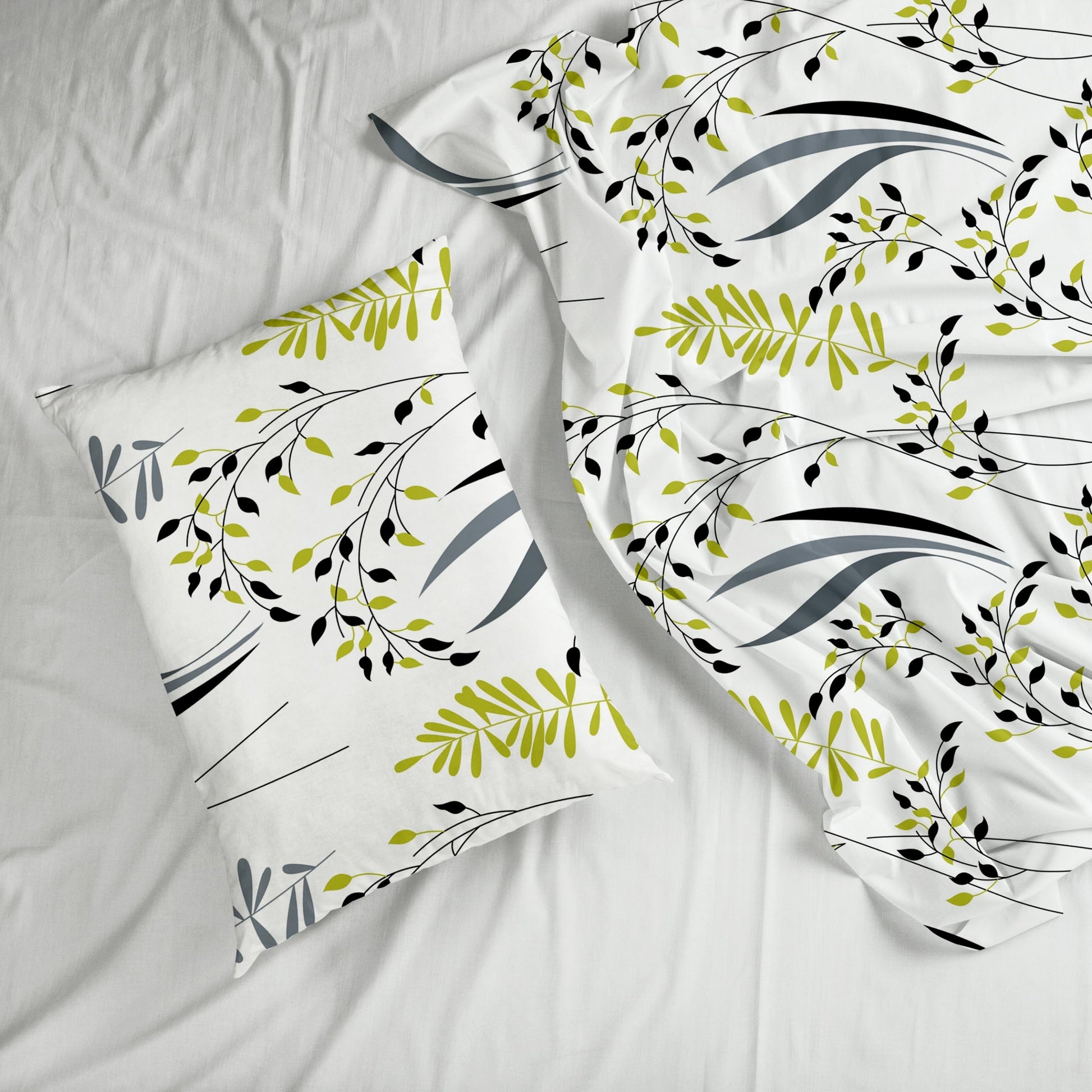 Olive & Charcoal Trail 100% Pure Cotton Double Bedsheet with 2 Pillow Covers, 186 TC, 90 x 108 Inches