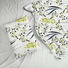 Olive & Charcoal Trail 100% Pure Cotton Bedsheet for Single Bed | 186 TC Soft & Breathable Flat Sheet with Pillow Cover | 58 x 88 Inches