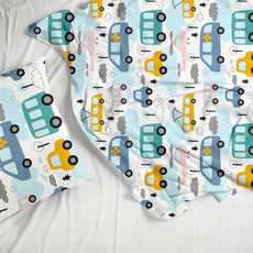 Bubblegum Blue Bus & Banana Yellow Cars 100% Cotton Flat King Bedsheet, 144 TC