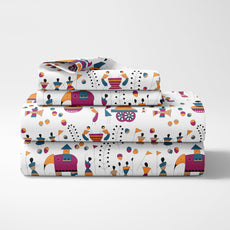 Tribal Motifs 100% Cotton Single Bed Bedsheet with Pillow Cover | 186 TC Percale Weave | Soft, Durable & Breathable Flat Sheet 58 x 88 Inches