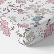 Pink & Teal Floral 144 TC 100% Cotton Elastic Fitted Single Bedsheet with 1 Pillow Cover - 78 x 36 Inches