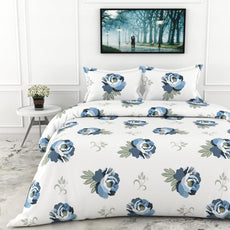 Navy Floral Double Bedsheet - 210 TC 100% Cotton with 2 Pillow Covers (90 x 90 Inches)