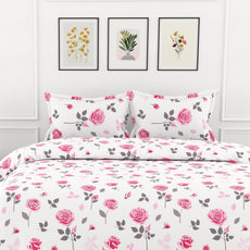 Pink Rose Symphony 100% Pure Cotton Double Bedsheet, 186 TC, 86 x 96 Inches, Soft & Breathable with 2 Pillow Covers